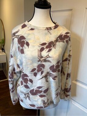 Mango Basics Brushed Floral Bird Sweater XS Soft Cozy